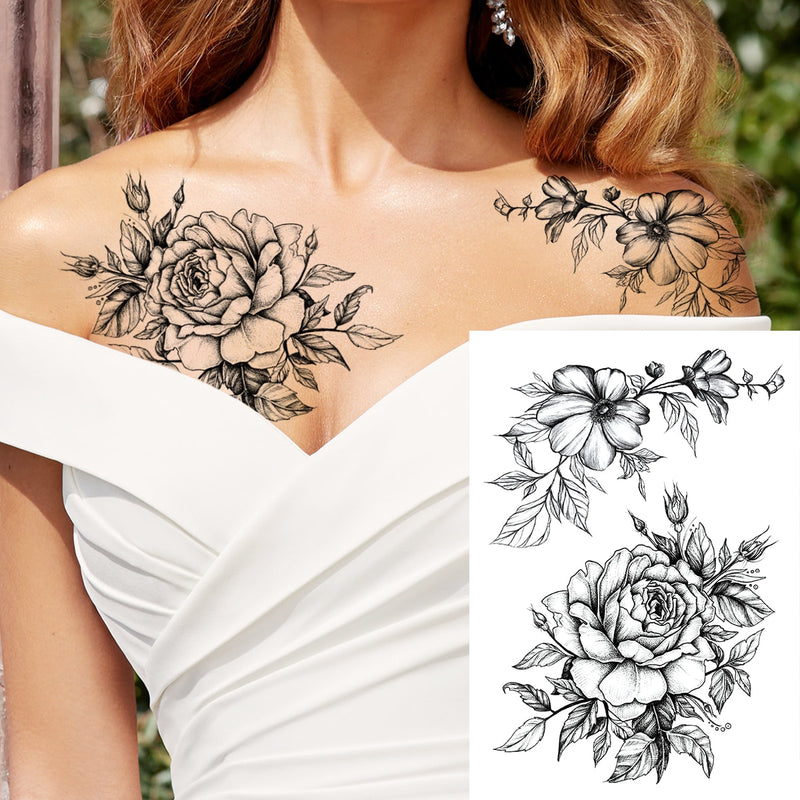 Tatuagens temporária de flores (Pintura de arte corporal sexy /Tatuagens de pernas e braço  / Tatuagem realista vários estilos,adesivo )