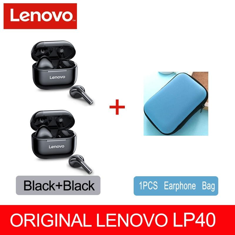 Fone sem fio original, Lenovo LP40 TWS, Bluetooth 5.0(duplo estéreo com redução de ruído e controle de toque de graves Long Standby 230mAH)