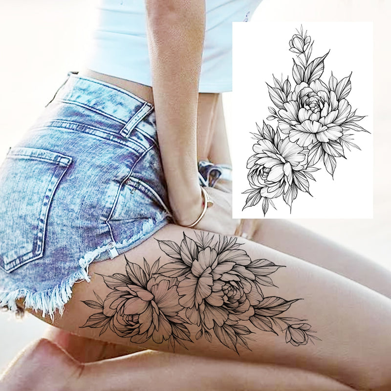 Tatuagens temporária de flores (Pintura de arte corporal sexy /Tatuagens de pernas e braço  / Tatuagem realista vários estilos,adesivo )