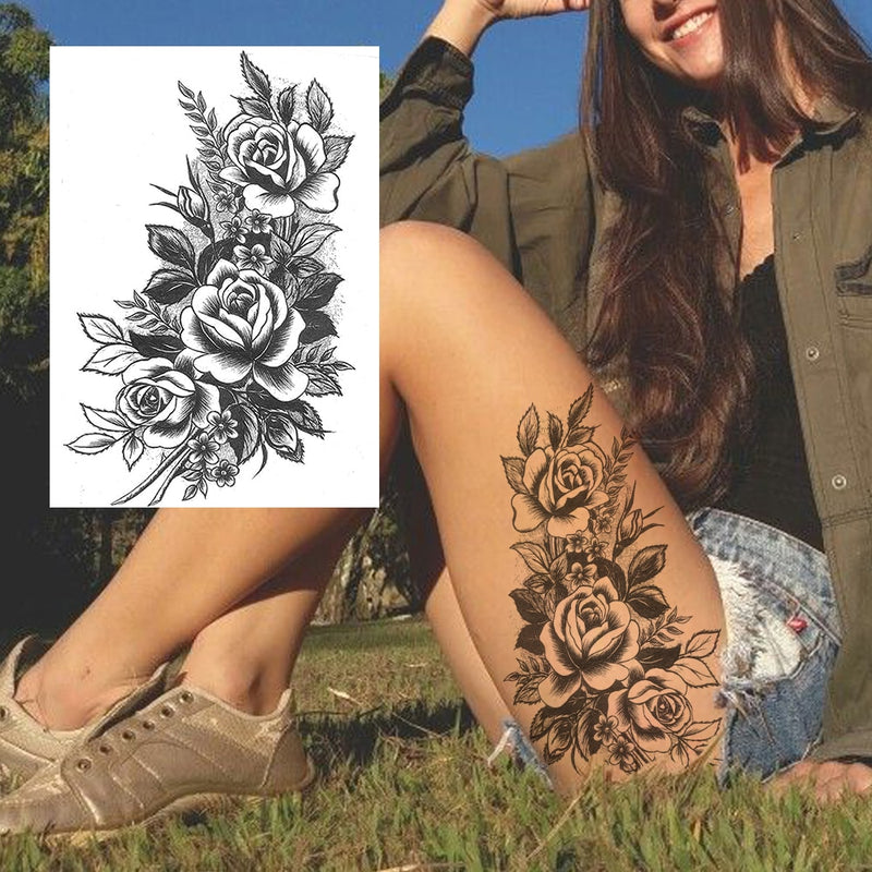 Tatuagens temporária de flores (Pintura de arte corporal sexy /Tatuagens de pernas e braço  / Tatuagem realista vários estilos,adesivo )