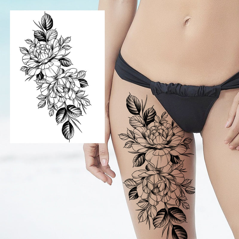 Tatuagens temporária de flores (Pintura de arte corporal sexy /Tatuagens de pernas e braço  / Tatuagem realista vários estilos,adesivo )