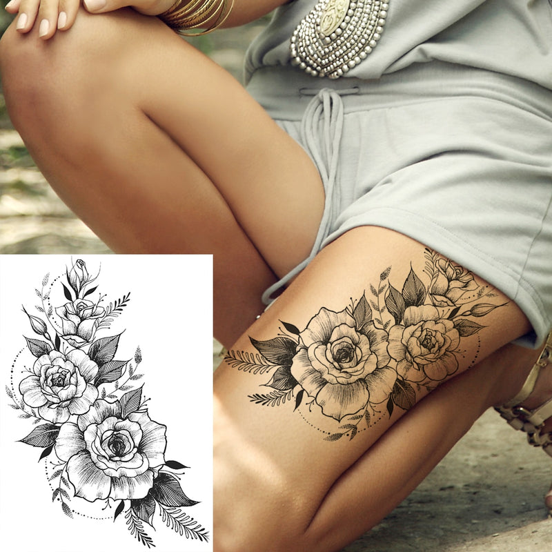 Tatuagens temporária de flores (Pintura de arte corporal sexy /Tatuagens de pernas e braço  / Tatuagem realista vários estilos,adesivo )