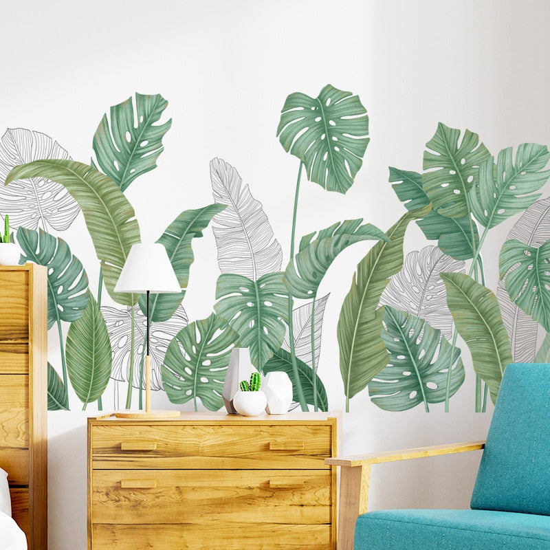 Adesivo de parede folhas verdes tropicais(Para quarto infantil,sala, quintal, decoração/ removível) Material ecológico