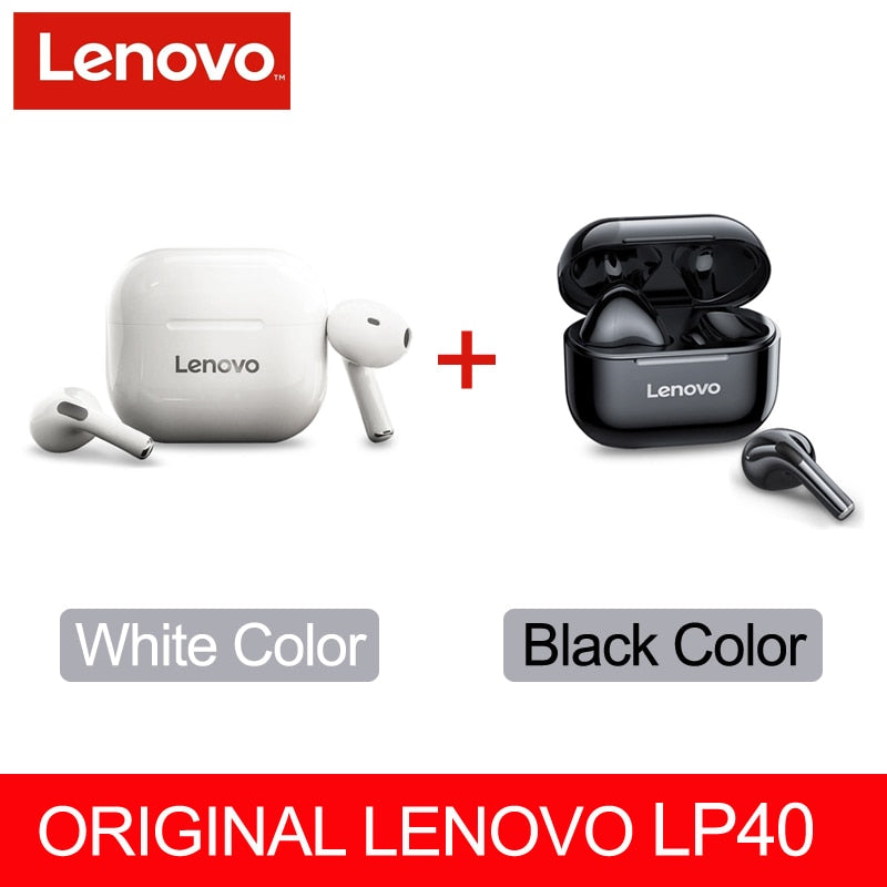 Fone sem fio original, Lenovo LP40 TWS, Bluetooth 5.0(duplo estéreo com redução de ruído e controle de toque de graves Long Standby 230mAH)