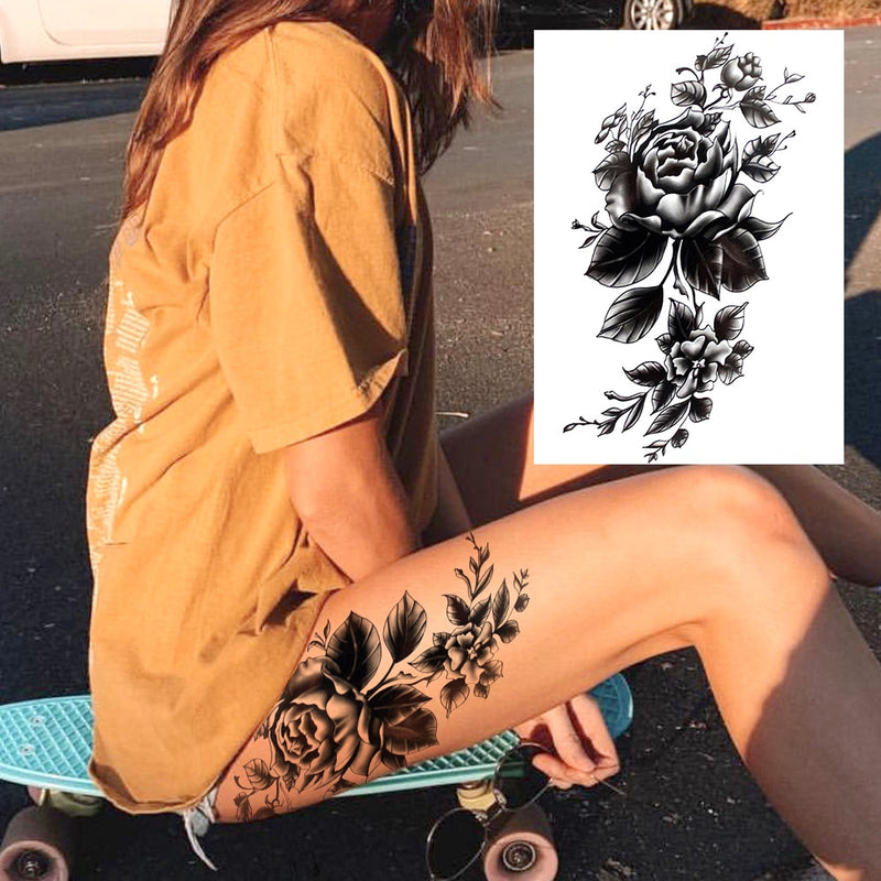 Tatuagens temporária de flores (Pintura de arte corporal sexy /Tatuagens de pernas e braço  / Tatuagem realista vários estilos,adesivo )