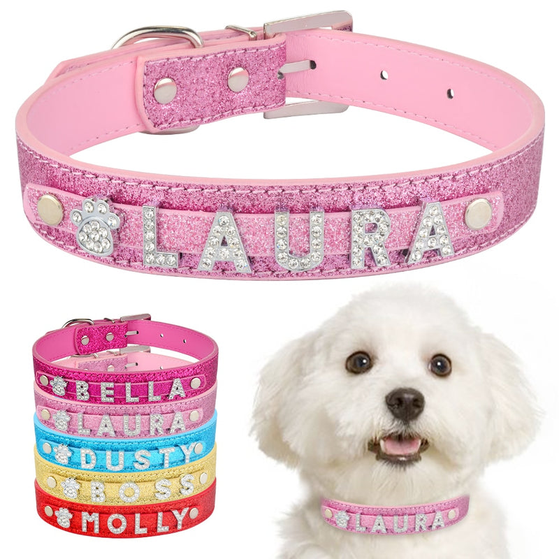 Coleira de cachorro personalizada de couro com strass(Seu PET ainda mais fofo)