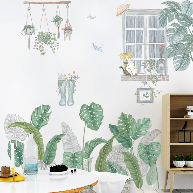 Adesivo de parede folhas verdes tropicais(Para quarto infantil,sala, quintal, decoração/ removível) Material ecológico