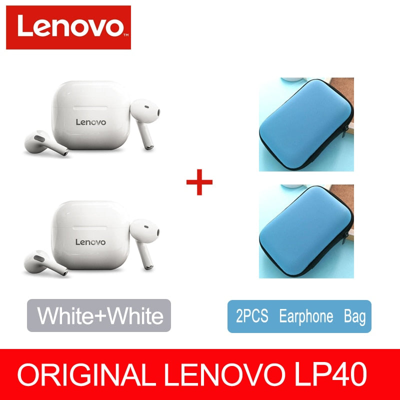 Fone sem fio original, Lenovo LP40 TWS, Bluetooth 5.0(duplo estéreo com redução de ruído e controle de toque de graves Long Standby 230mAH)