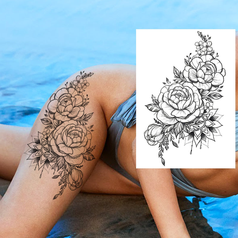 Tatuagens temporária de flores (Pintura de arte corporal sexy /Tatuagens de pernas e braço  / Tatuagem realista vários estilos,adesivo )