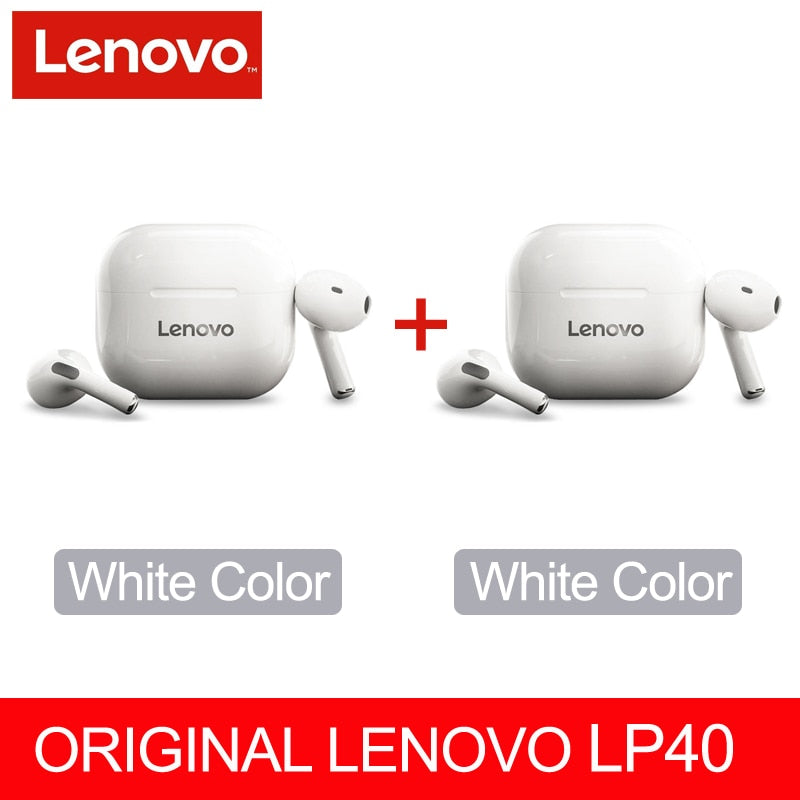 Fone sem fio original, Lenovo LP40 TWS, Bluetooth 5.0(duplo estéreo com redução de ruído e controle de toque de graves Long Standby 230mAH)