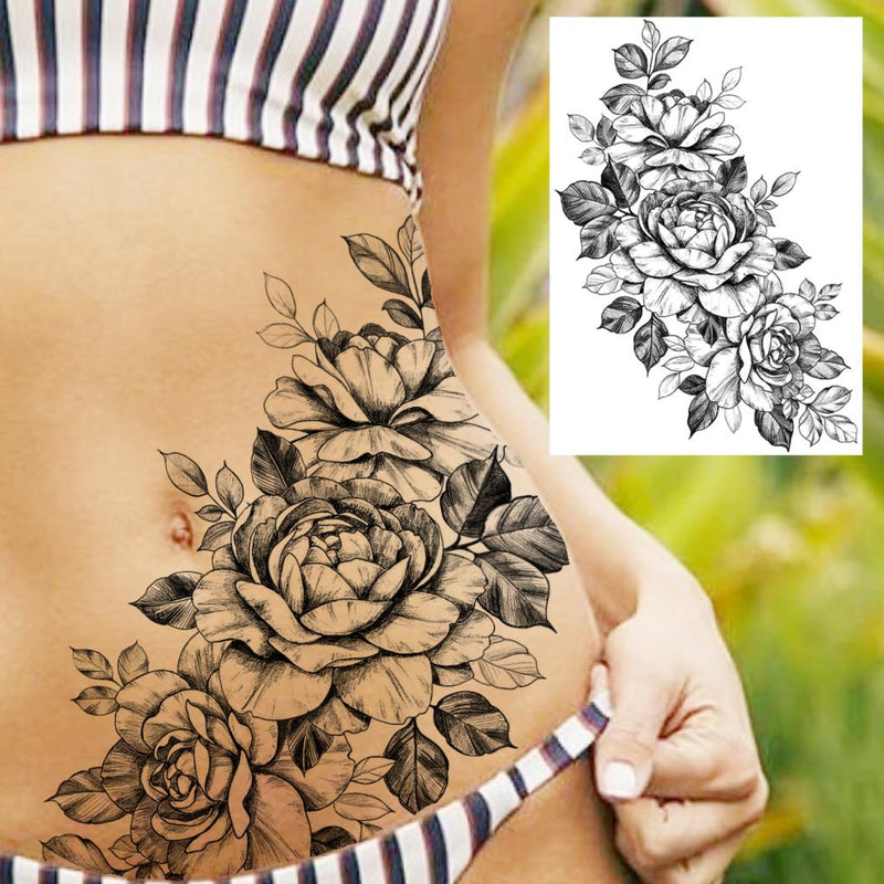 Tatuagens temporária de flores (Pintura de arte corporal sexy /Tatuagens de pernas e braço  / Tatuagem realista vários estilos,adesivo )