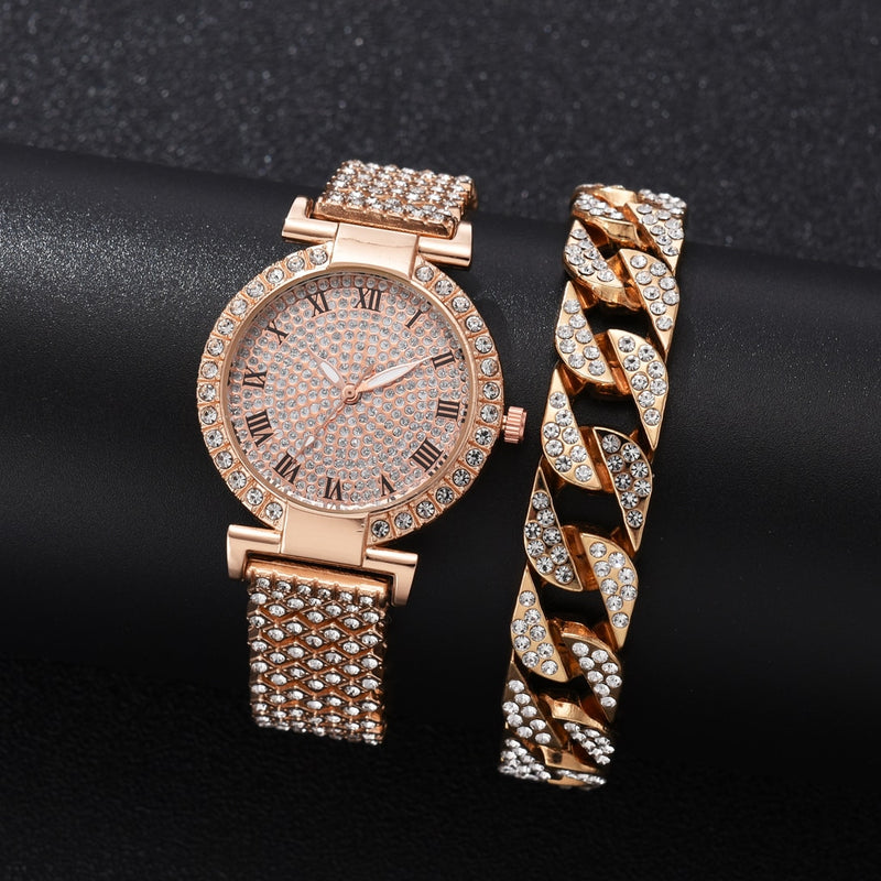 Relógios de strass feminino e pulseira ( Luxo e sofisticação )