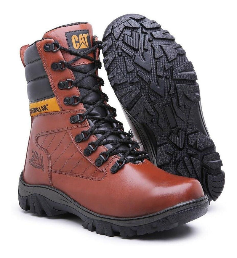 Bota masculina Caterpillar Cano longo em couro resistente