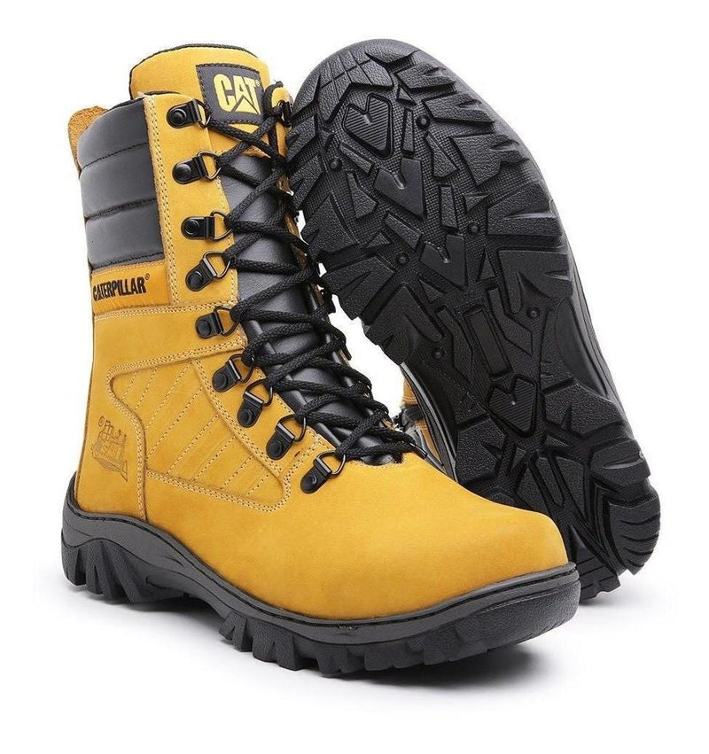 Bota masculina Caterpillar Cano longo em couro resistente